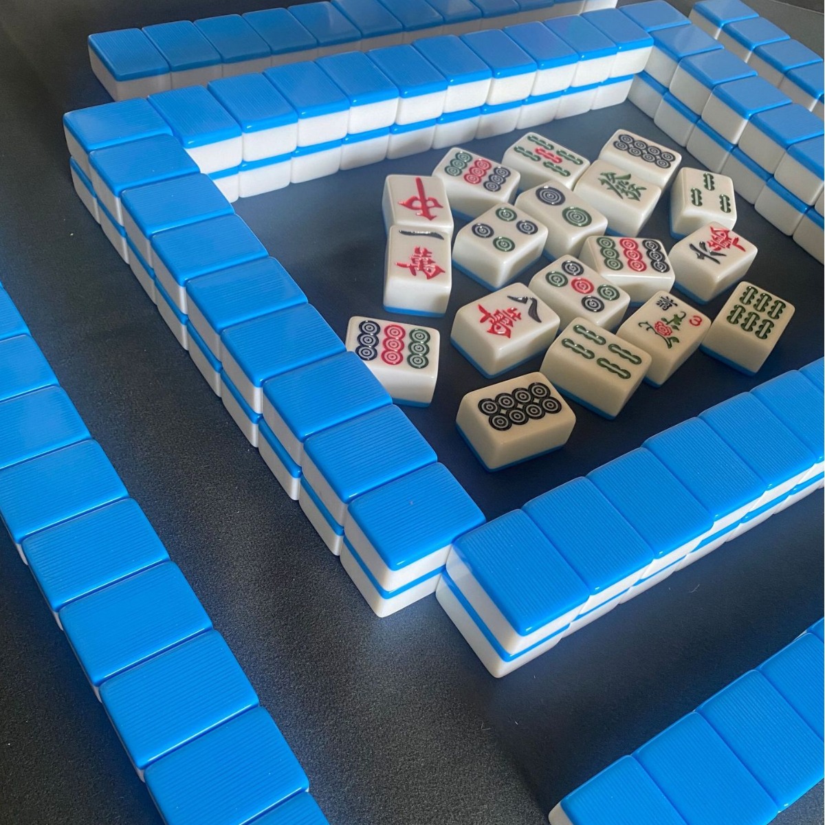 Chinese mahjong tiles, blue back 38mm