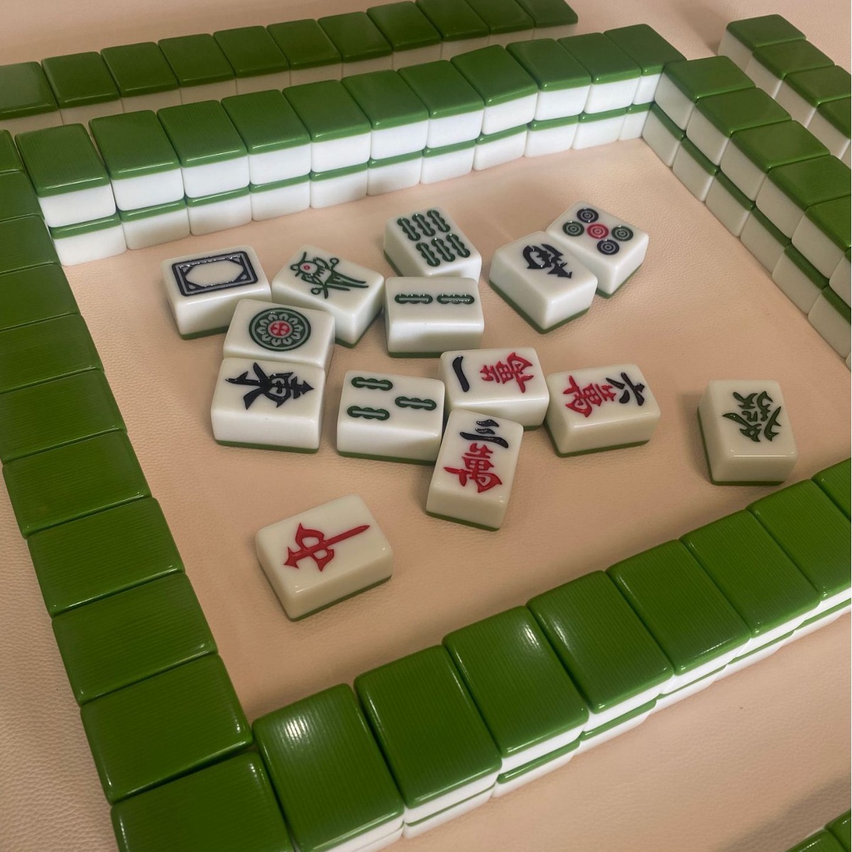 Chinese mahjong tiles, green back 38mm