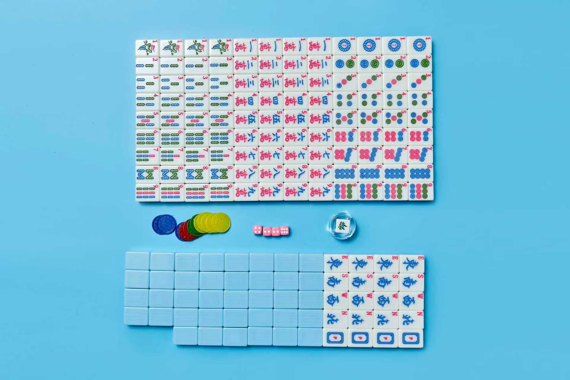 Chinese mahjong tiles, light blue back 40mm