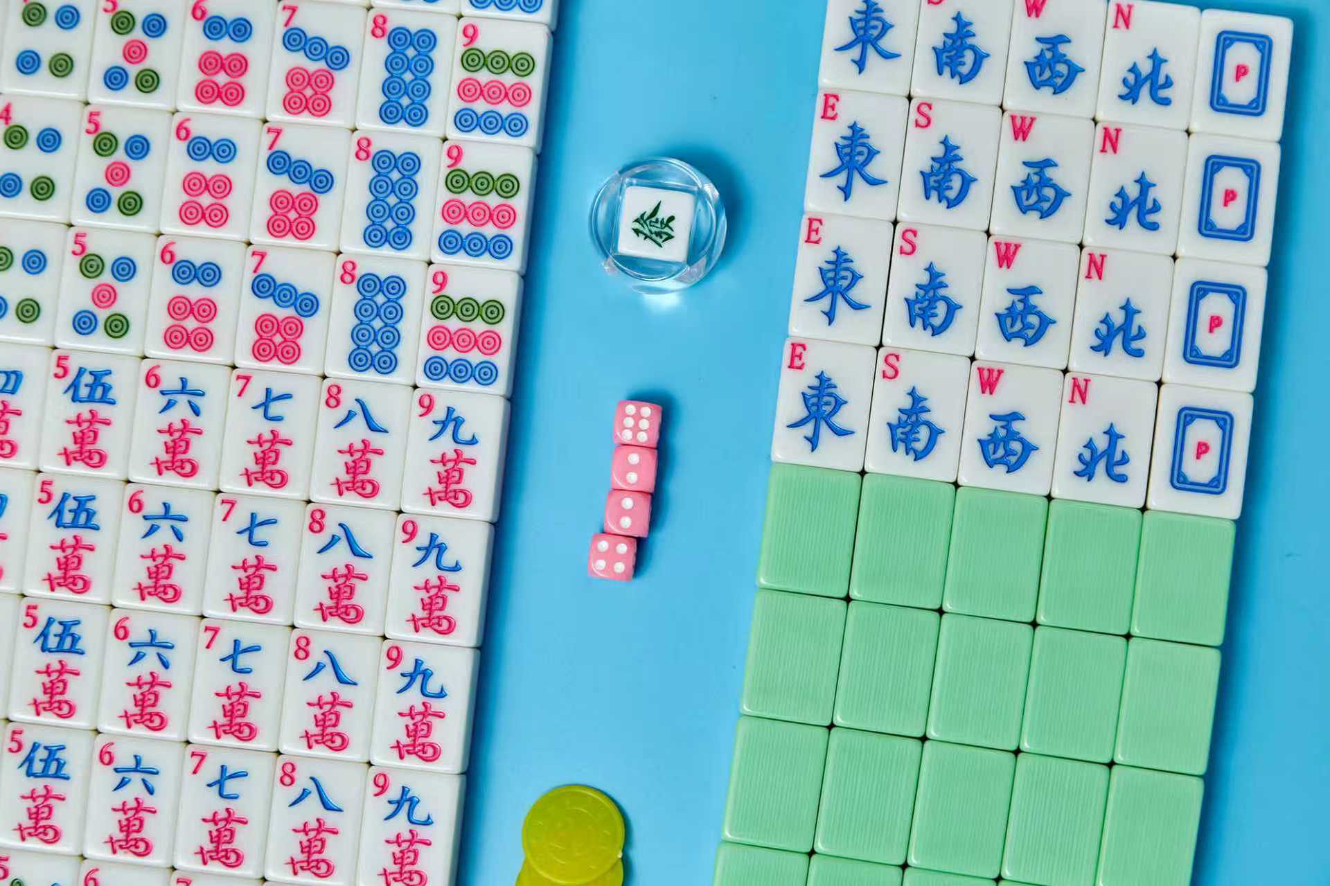 Chinese mahjong tiles, light green back 40mm
