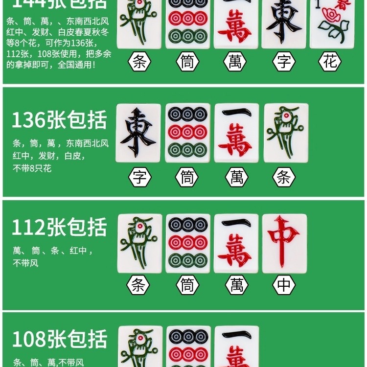 Comparing 152 and 144 tile mahjong sets